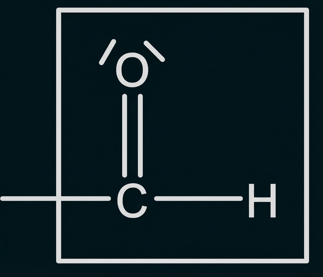 Vereinfachte Strukturformel eines Aldehyds (R–C(=O)–H)